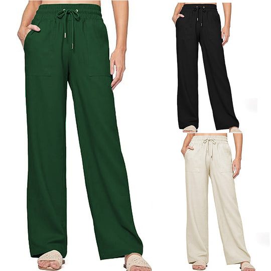 Damen nan weite Loungewear-Hose mit hohem Elastikbund Kordelzug Seitentaschen und legerer Palazzo-Passform EB