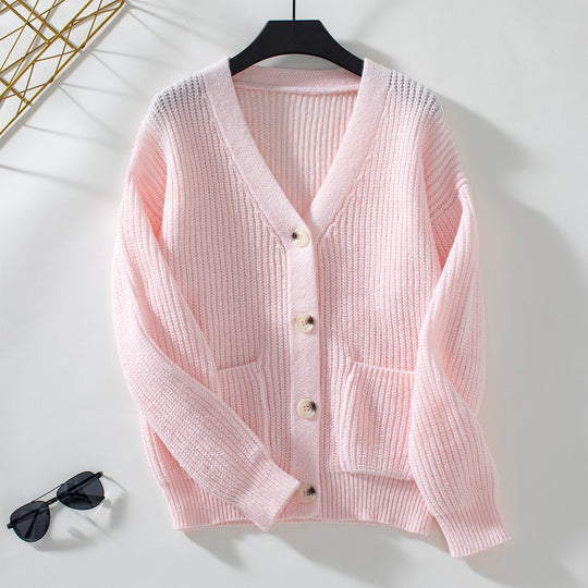 Damen Strickjacke mit tiefem V-Ausschnitt und praktischen Taschen EB