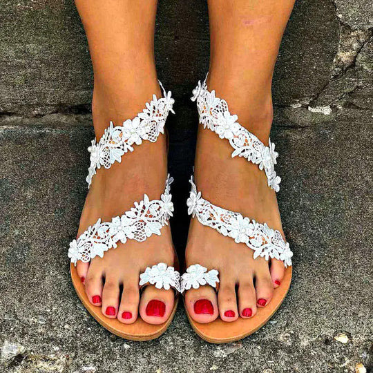 Damen Glamouröse und elegante Zehentrenner-Sandalen mit Perlenschmuck EB