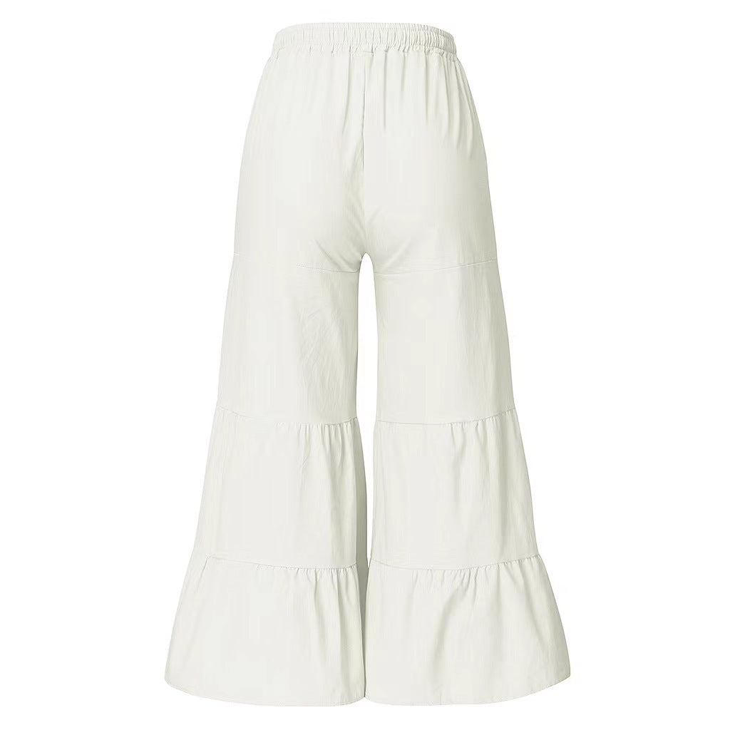 Damen weite Palazzo-Hosen mit elastischem Bund und fließendem Schnitt EB