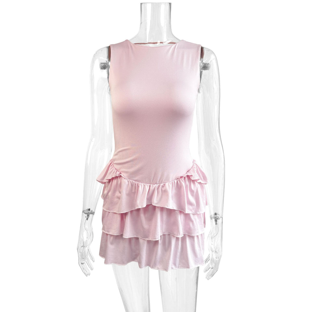 Damen Sommerliches Rüschenkleid mit figurbetontem Oberteil und schwingendem Saum EB