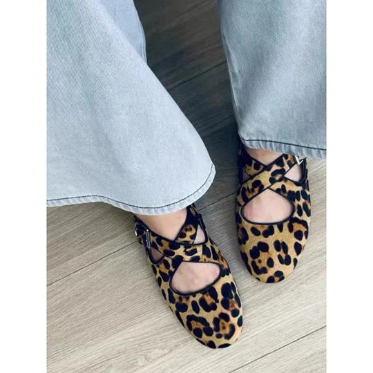 Damen Ballerinas mit modischem Leopardenmuster und dekorativem Schnitt EB