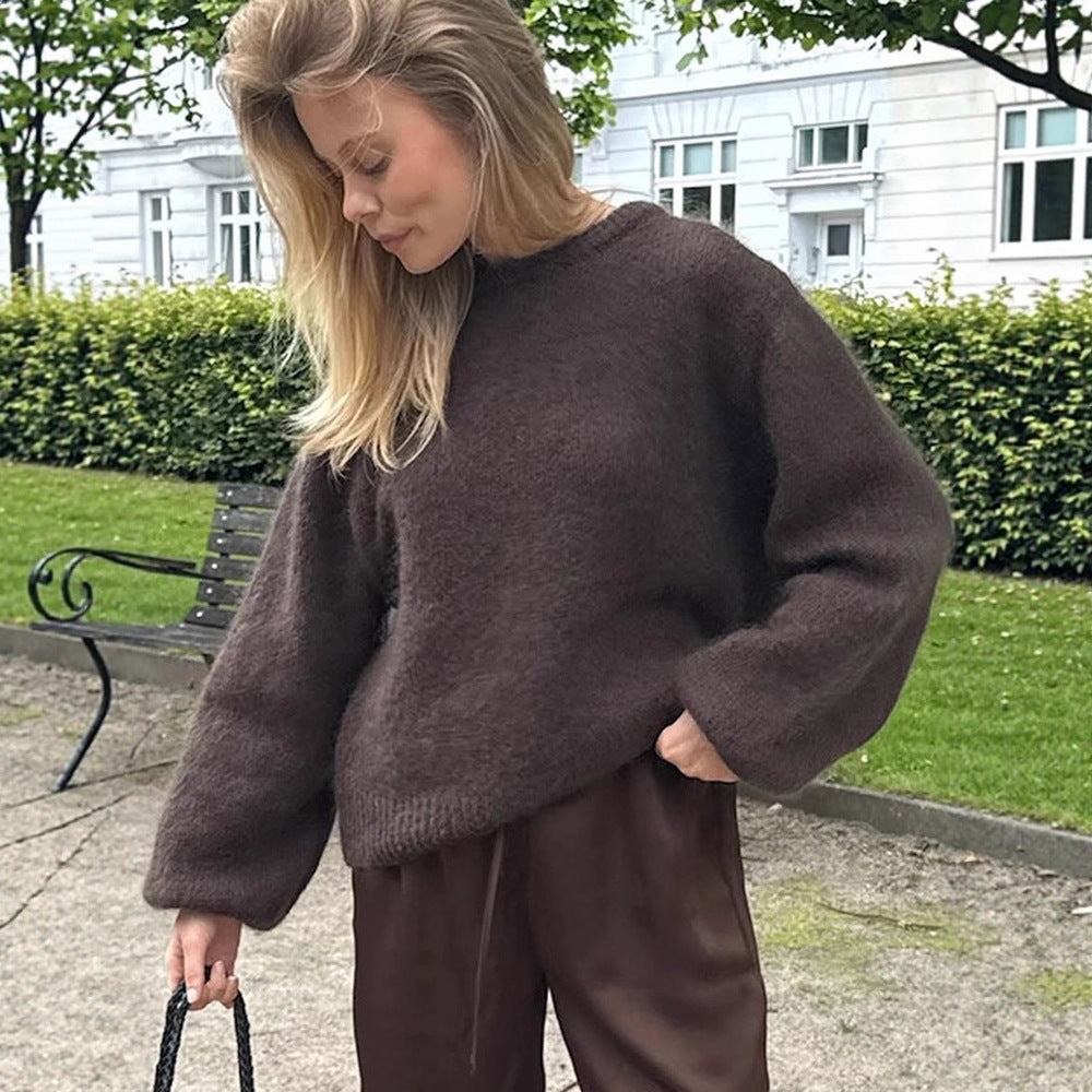 Damen stilvoller Relaxed-Fit Pullover mit voluminösen Ärmeln EB