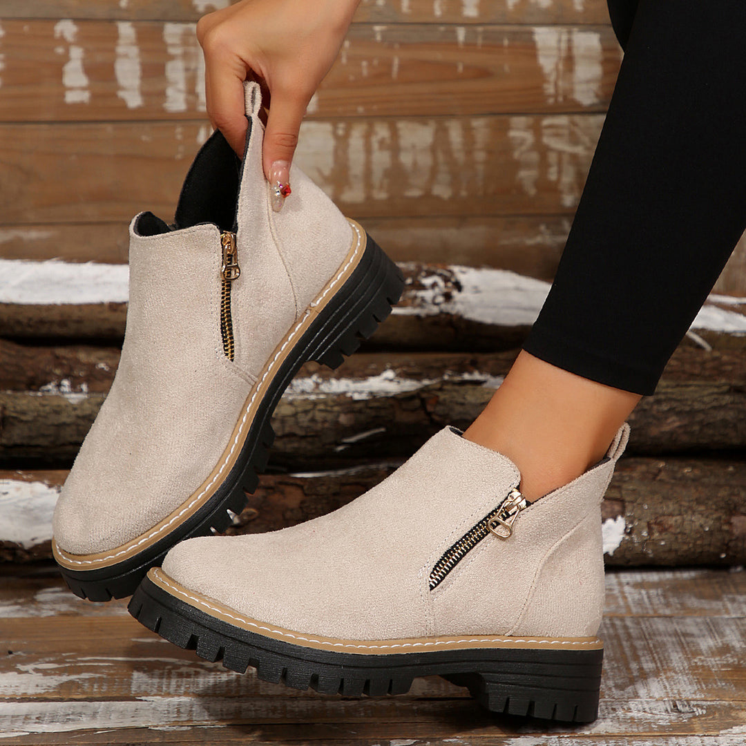 Damen modische Ankle-Stiefeletten mit seitlichem Reißverschluss und rutschfester Sohle EB