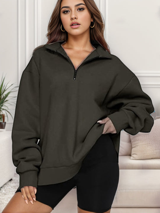 Damen nan übergroßes Sweatshirt mit Halbreißverschluss und Stehkragen EB