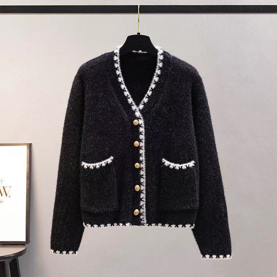 Damen Strickcardigan mit kontrastierenden Knöpfen und Taschen EB