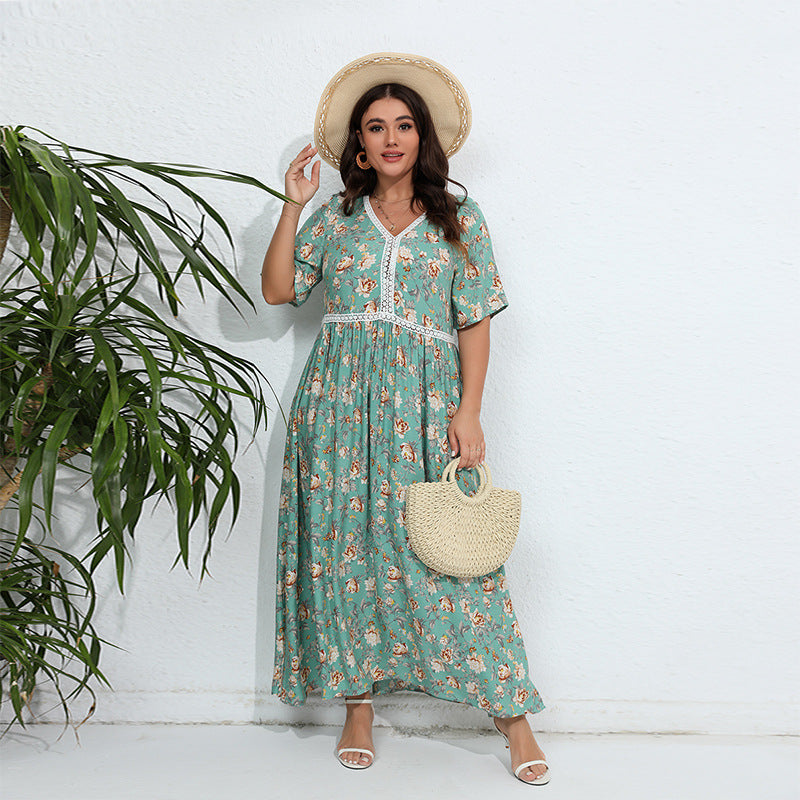 Damen Maxikleid mit floralem Design und V-Ausschnitt EB