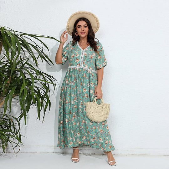 Damen Maxikleid mit floralem Design und V-Ausschnitt EB