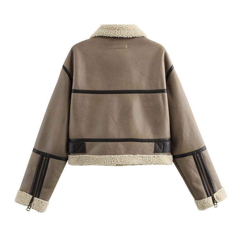 Damen Kurze Teddyfelljacke mit akzenten EB