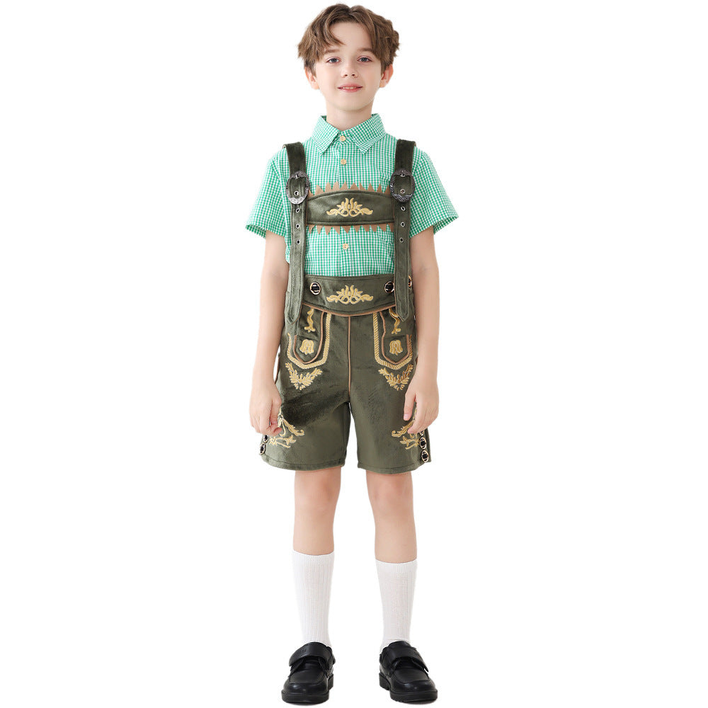 Unisex nan traditionelle Kinderlederhose mit verstellbaren Hosenträgern und aufwendiger Stickerei EB