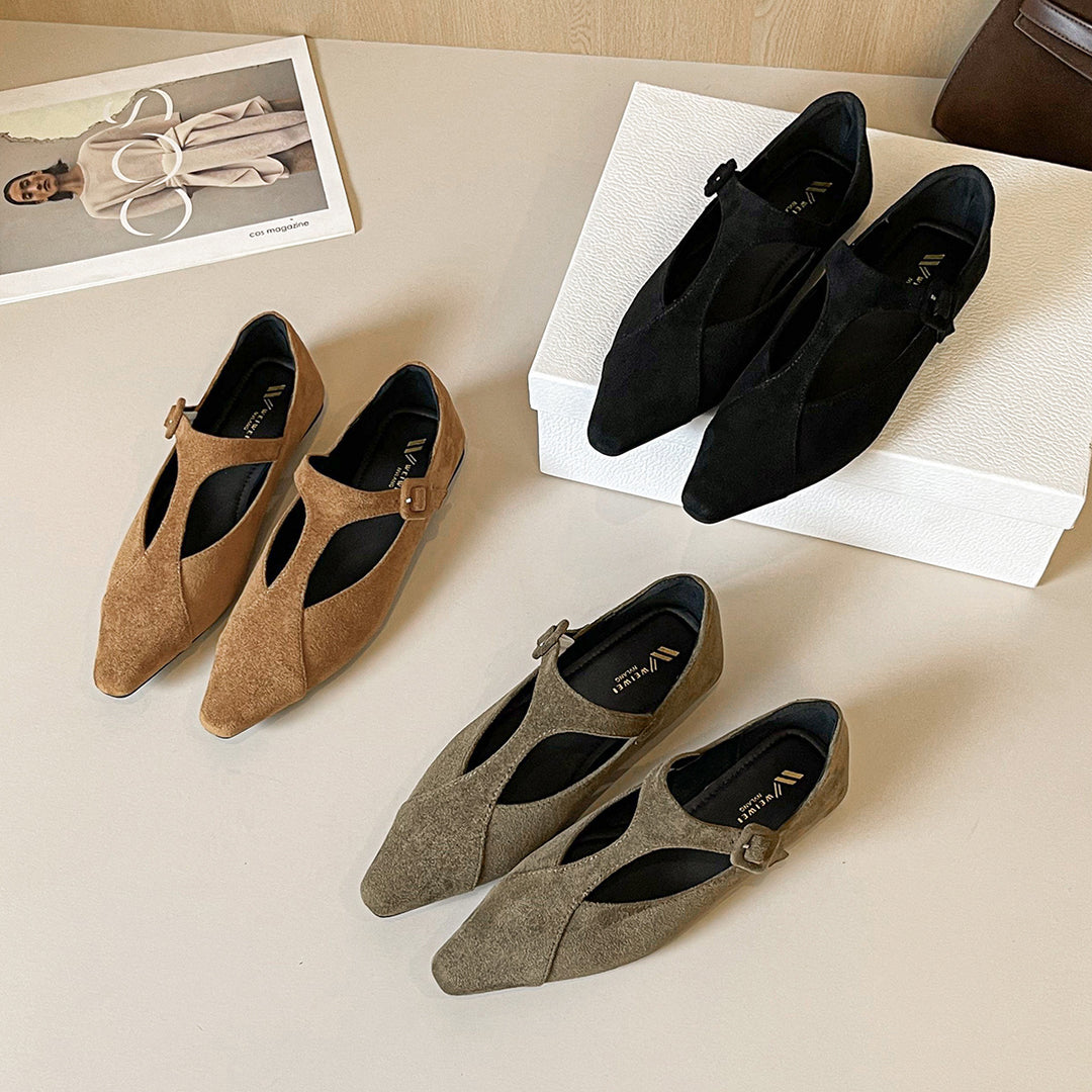 Damen spitze Ballerinas mit modischem Riemenverschluss EB