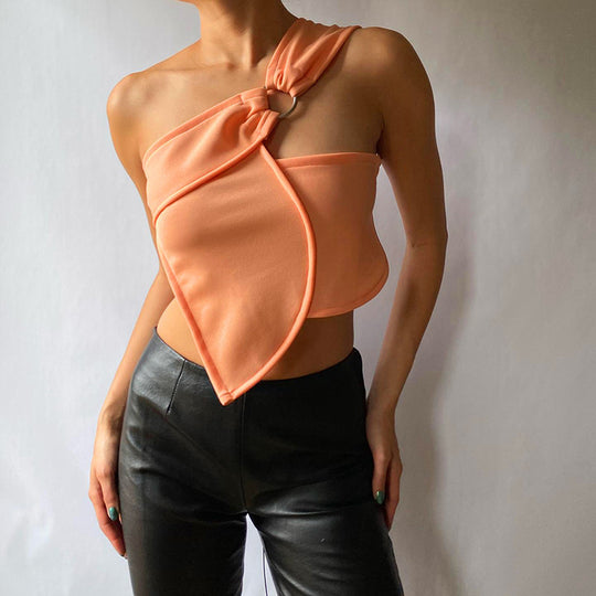 Damen asymmetrisches Trägershirt mit elegantem Ringdetail EB