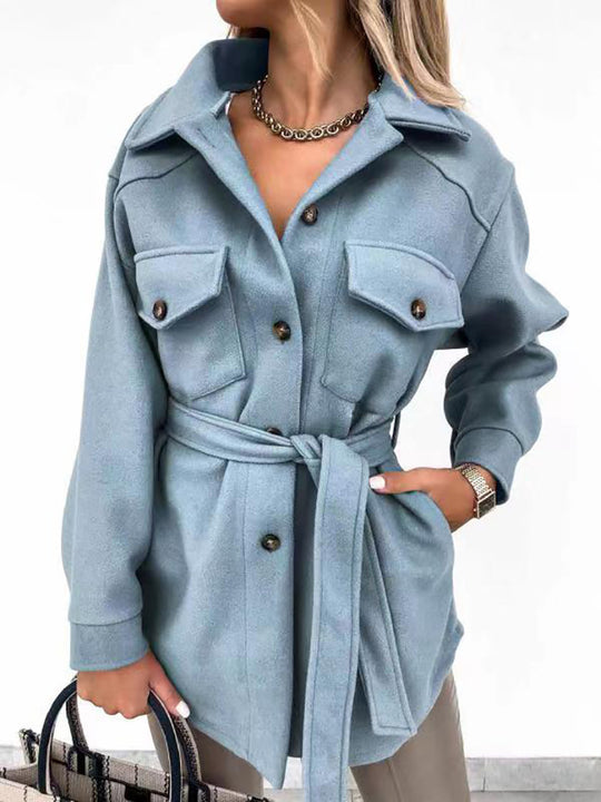 Damen Utility-Jacke mit modischem Gürtel und praktischen Taschen EB
