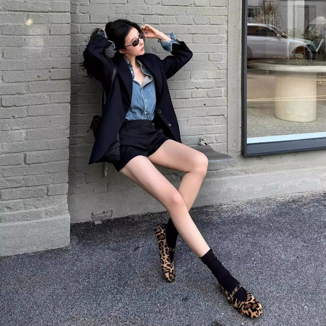 Damen Mokassins mit elegantem Leopardenmuster und komfortablem Riemen EB