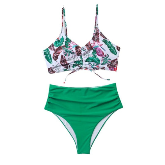 Damen Hochtailliertes Bikini-Set mit floralem Oberteil EB