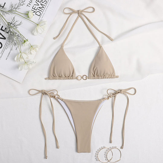 Damen Triangel-Bikini mit modischem Ring-Detail und verstellbaren Trägern EB