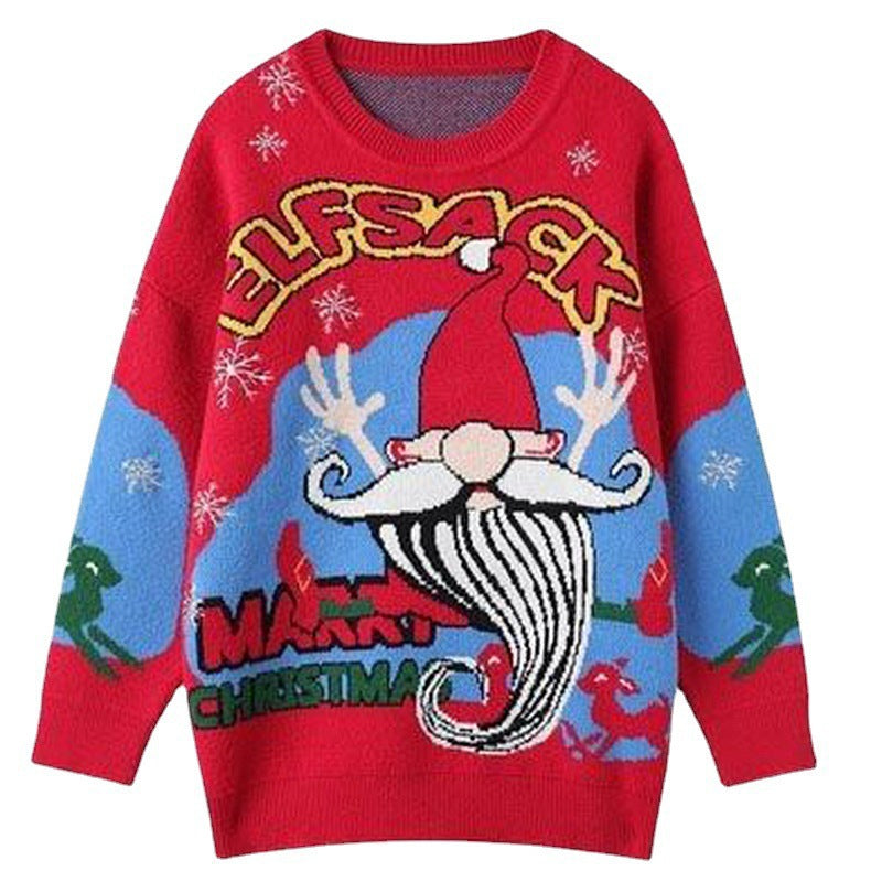 Damen festlicher Pullover mit Weihnachtsmotiv und Rundhalsausschnitt EB
