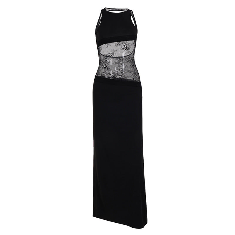 Damen Maxikleid mit romantischem Spitzenrücken EB