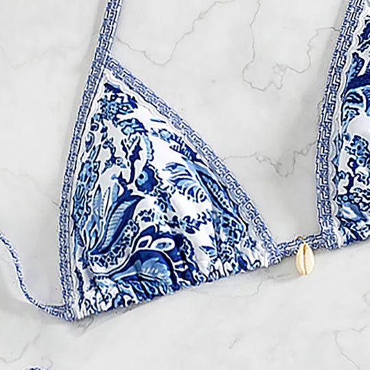 Damen Triangel-Bikini mit verspieltem Palmenmuster EB