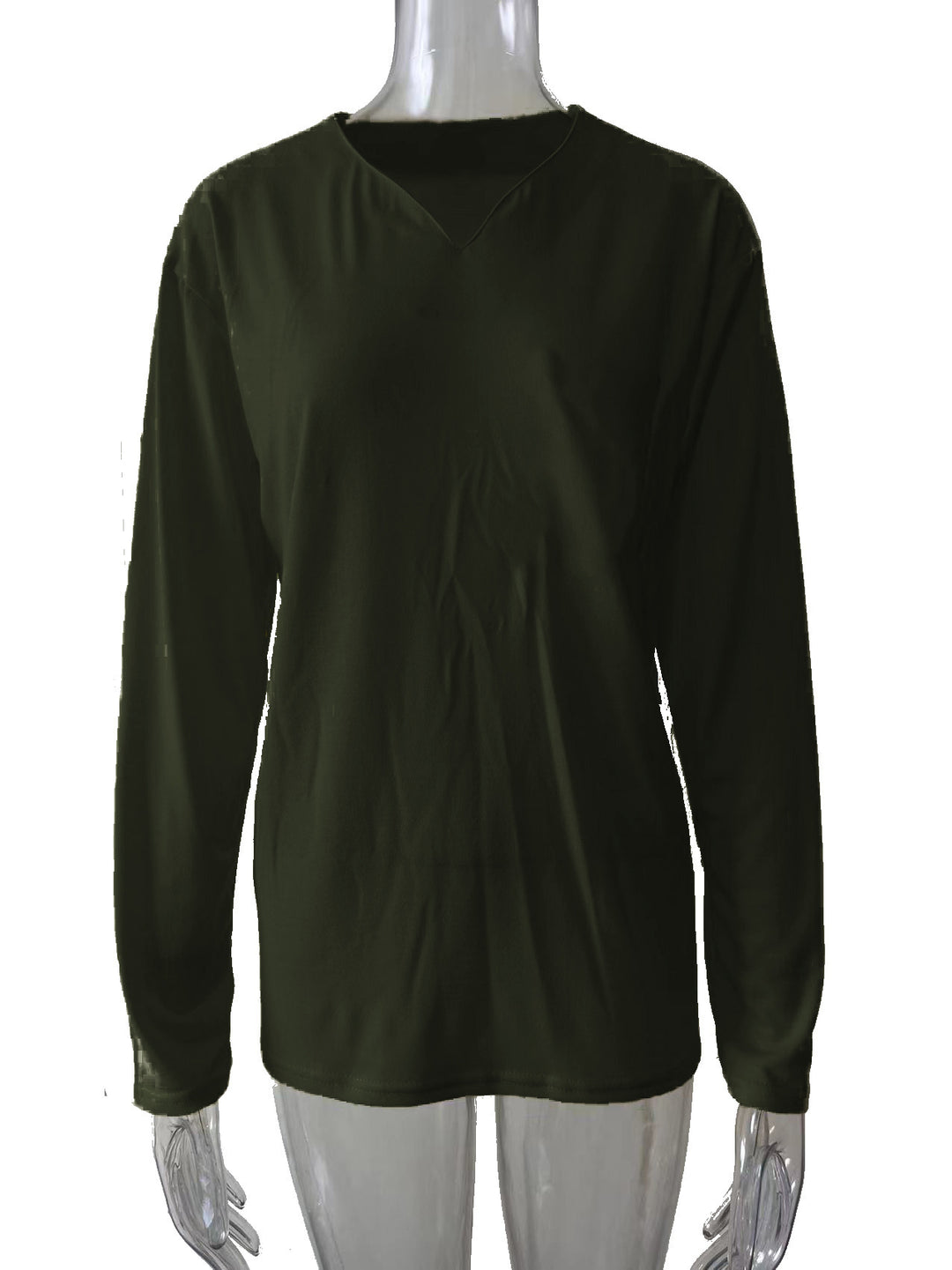 Damen nan legeres Langarmshirt mit V-Notch-Ausschnitt, Brusttasche und lockerer Oversize-Passform EB