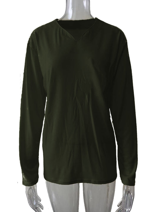 Damen nan legeres Langarmshirt mit V-Notch-Ausschnitt, Brusttasche und lockerer Oversize-Passform EB