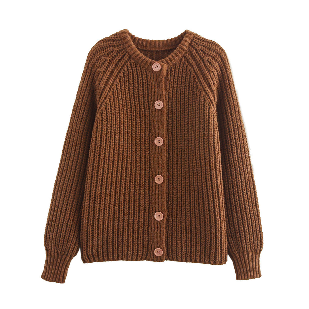 Damen nan grob gestrickte Raglan-Cardigan mit Ballonärmeln und durchgehender Knopfleiste EB