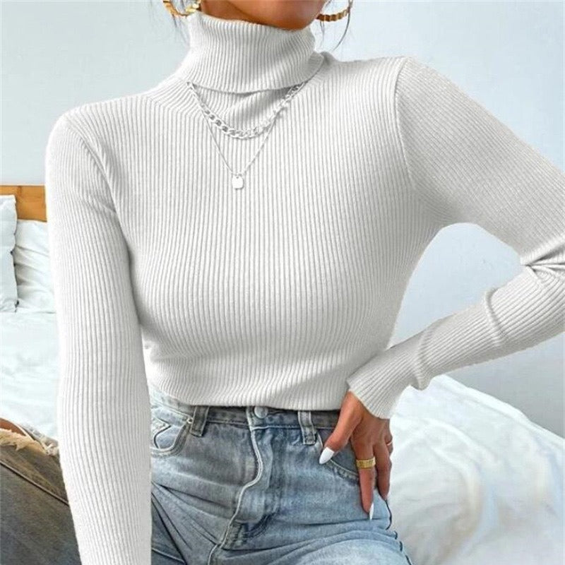 Damen Eleganter Rollkragenpullover mit feiner Rippstruktur EB