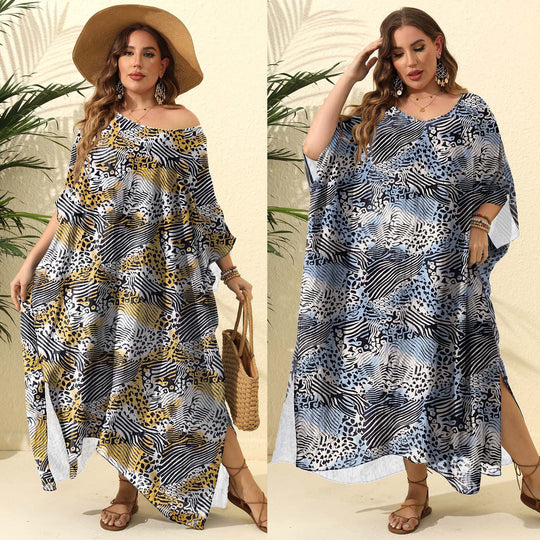 Damen Kaftan mit asymmetrischem Schnitt und tierischem Druck EB