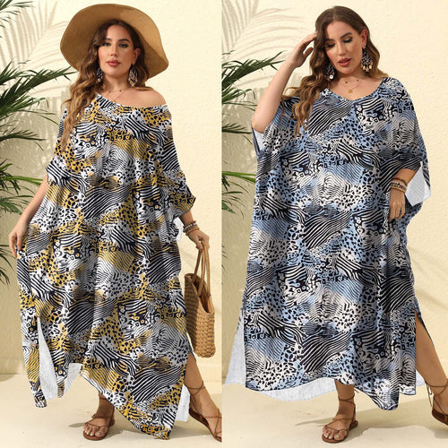 Damen Kaftan mit asymmetrischem Schnitt und tierischem Druck EB