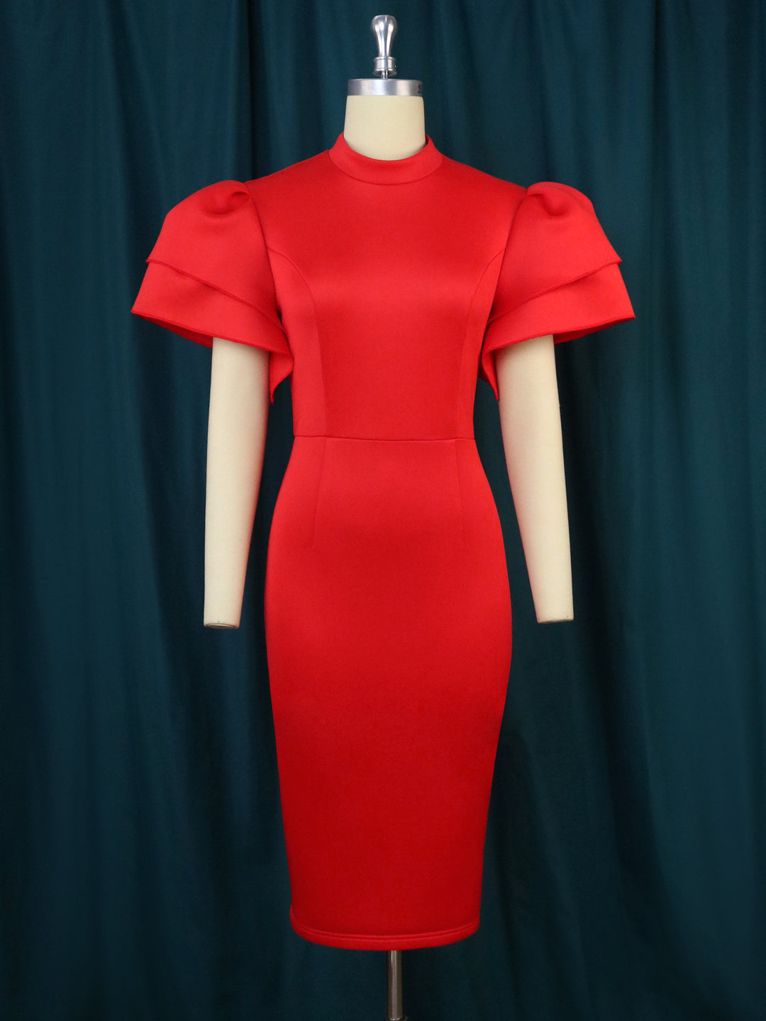 Damen figurbetontes Kleid mit voluminösen Rüschenärmeln EB 1778623062