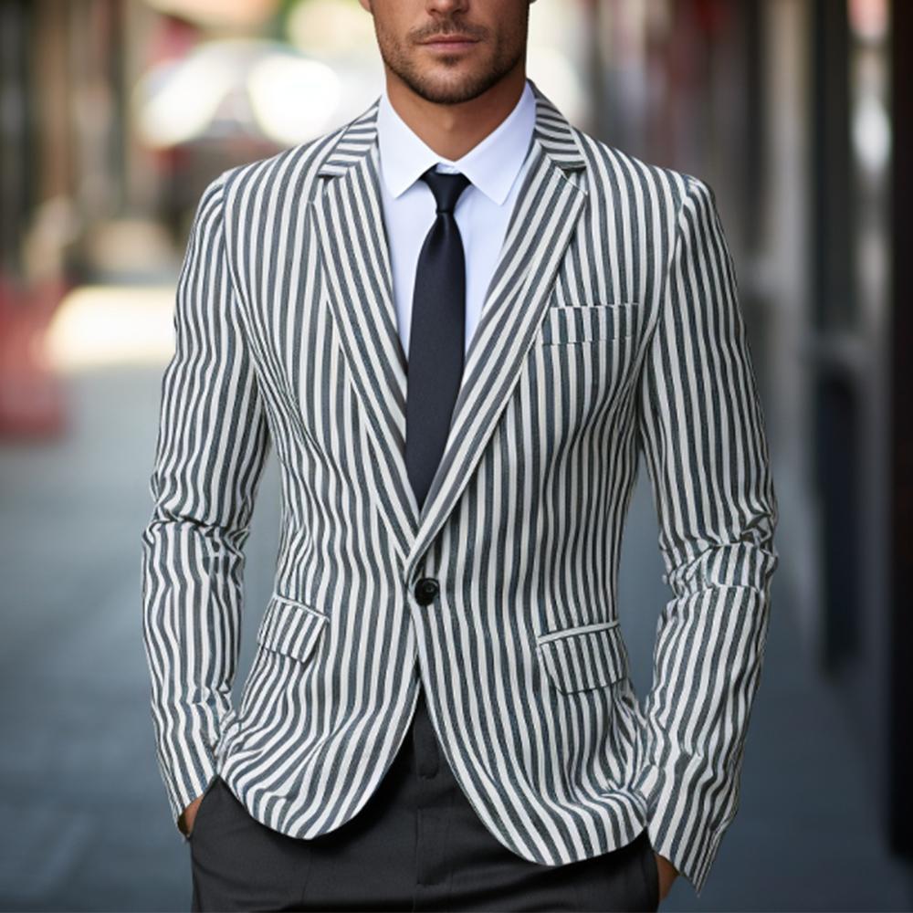 Herren nan gestreiftes Slim-Fit Sakko mit schmalem Revers und Single-Button EB