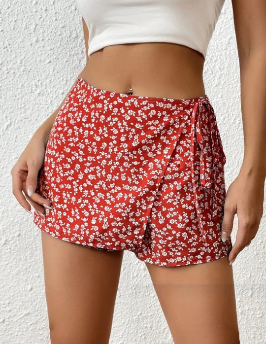 Damen Modische Shorts mit Blumendruck und elastischem Bund EB