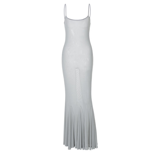 Damen Elegantes Maxikleid mit schwingendem Rock und feinen Spaghettiträgern EB
