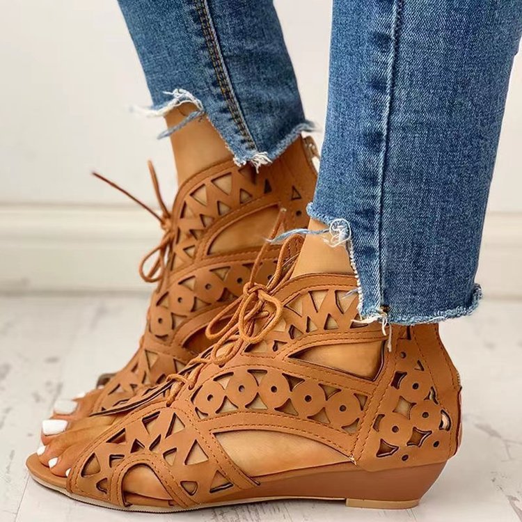 Damen Schnürsandalen mit luftiger Cut-Out-Optik und rutschfester Sohle EB