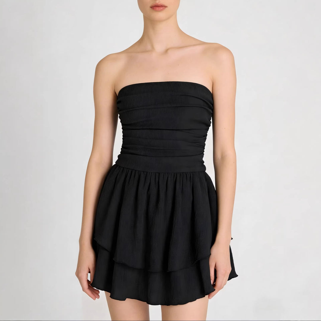 Damen Wickelkleid mit gerafftem Oberteil und fließendem Rock EB