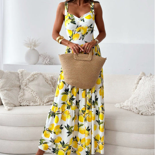 Damen Sommerkleid mit Romantischem Zitronenprint EB