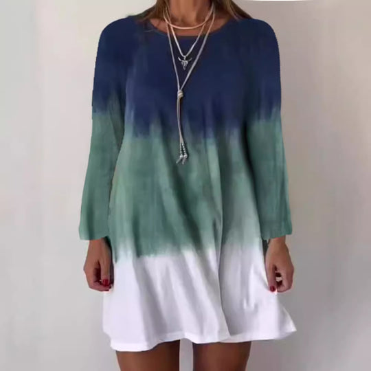 Damen lässiges Langarmkleid mit einzigartigem Farbverlauf und lockerer Silhouette EB