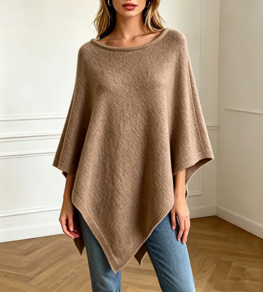 Damen Oversize Strickponcho mit weitem Rundhalsausschnitt EB