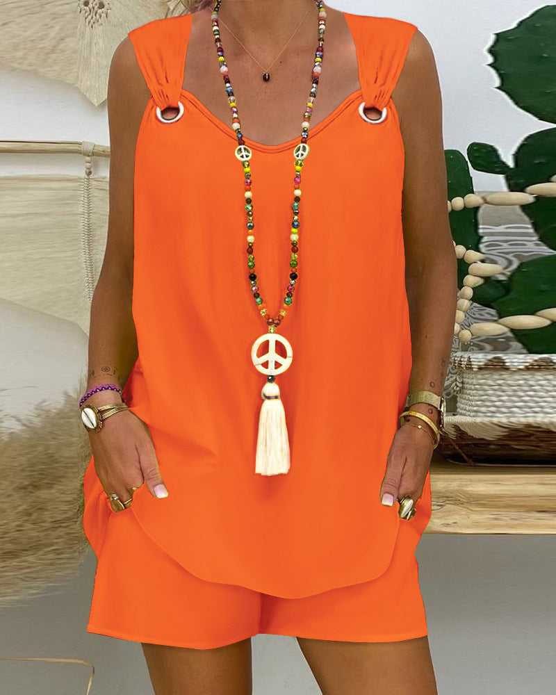 Damen Sommeroverall mit praktischen Taschen und Bindegürtel EB