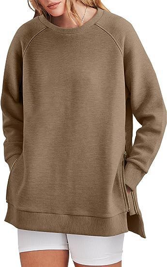 Damen lässiger Sweatshirt mit Seitentaschen und Reißverschluss EB
