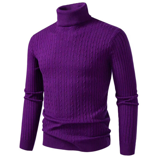 Herren nan gerippter Rollkragenpullover mit Zopfmuster und körpernaher Slim-Fit-Silhouette EB