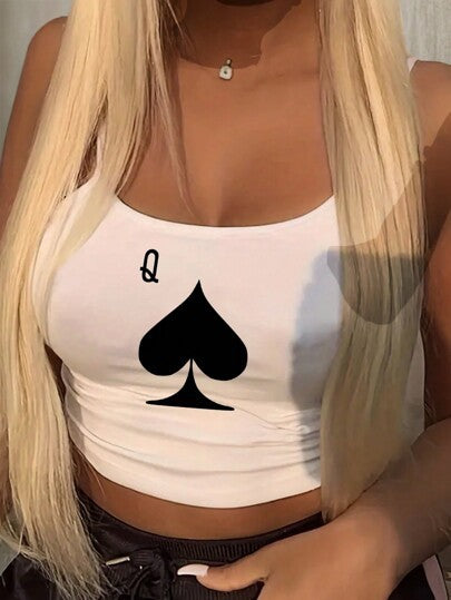 Damen Crop-Top mit kreativem Kartenspiel-Motiv EB