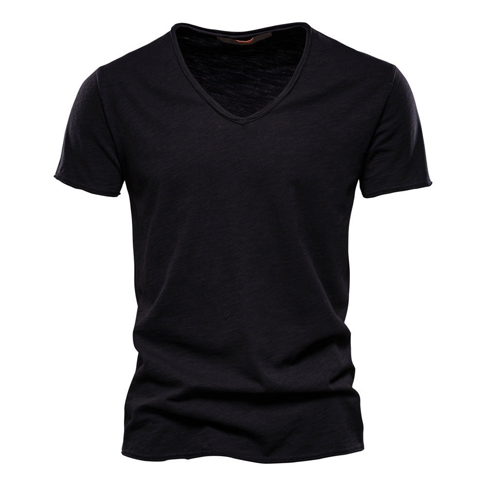 Herren nan leichtes Baumwolljersey Kurzarmshirt mit V-Ausschnitt und schmaler Passform EB
