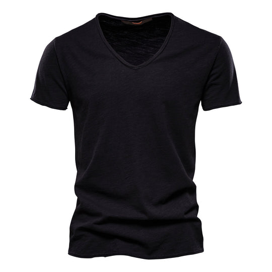 Herren nan leichtes Baumwolljersey Kurzarmshirt mit V-Ausschnitt und schmaler Passform EB