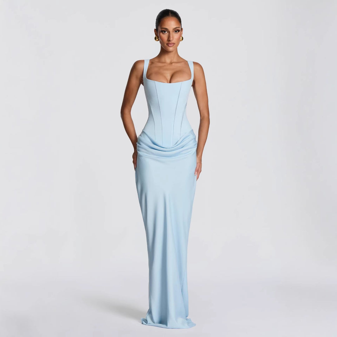 Damen Elegantes Maxikleid mit figurformendem Schnitt und zarten Drapierungen EB