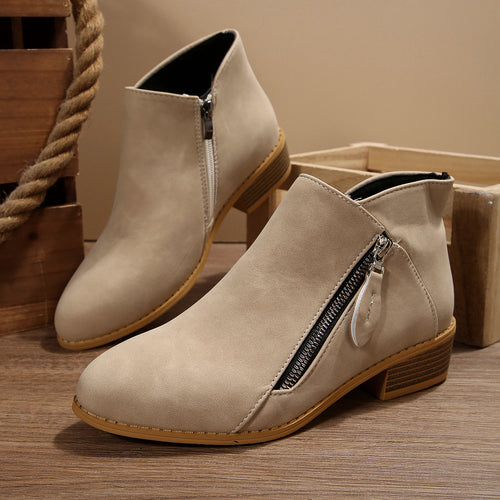 Damen Modische Stiefeletten mit seitlichem Reißverschluss und bequemem Blockabsatz EB