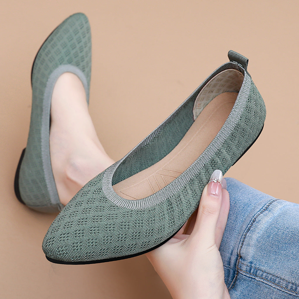Damen atmungsaktive und elegante Ballerinas mit flexiblem Strickdesign EB