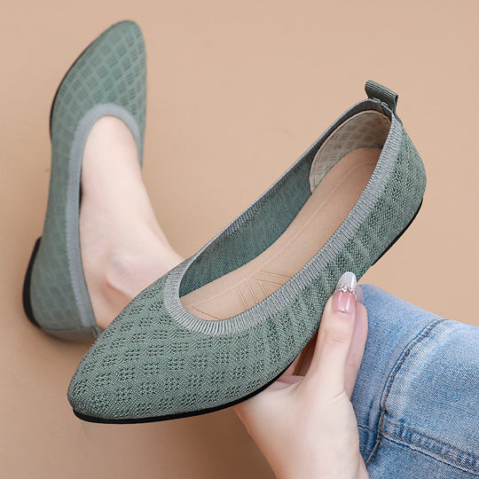 Damen atmungsaktive und elegante Ballerinas mit flexiblem Strickdesign EB