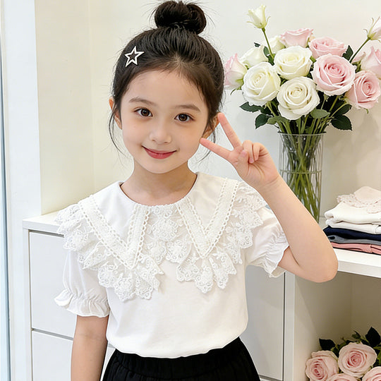 Mädchen Bluse mit trendigem Spitzenkragen EB