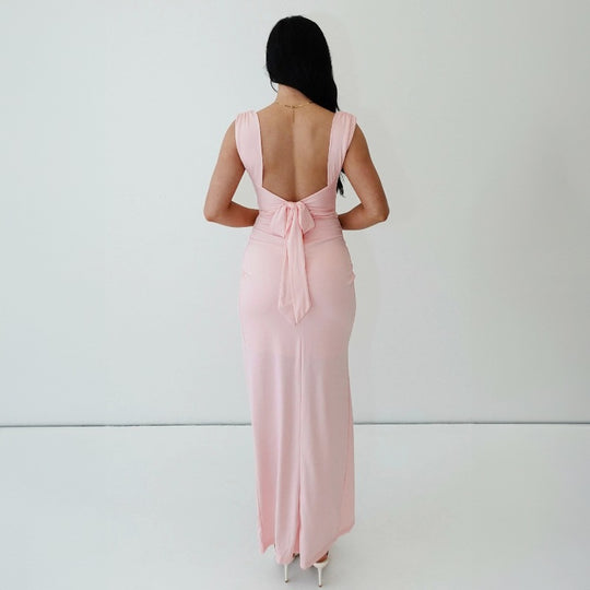 Damen Figurbetontes Maxi-Kleid mit elegantem Schlitz und Raffungen EB